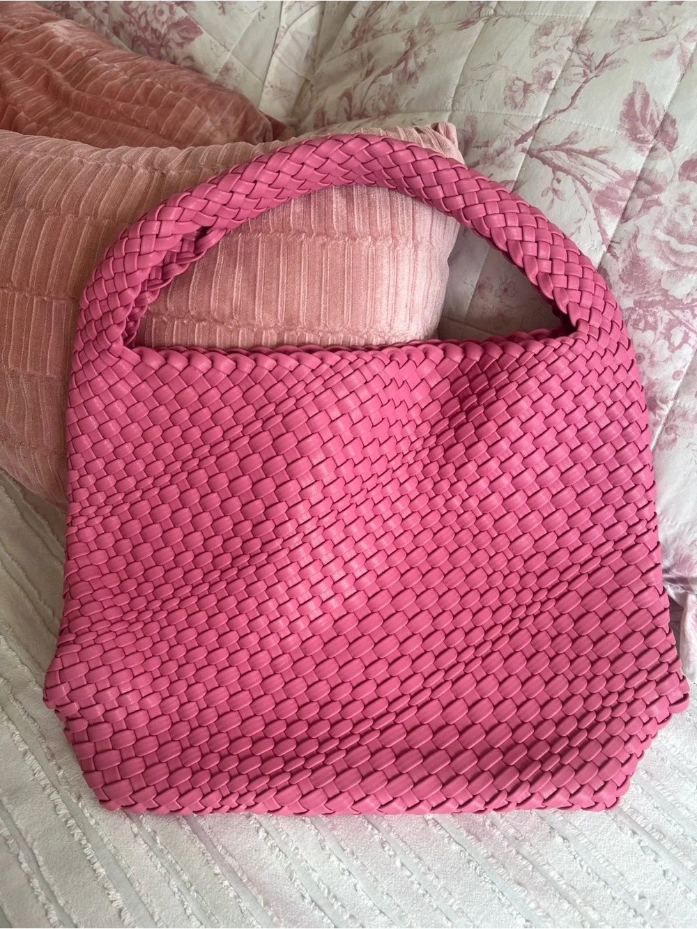 Antik Kraft Parker Woven Vegan Leather Hobo Bag Fuchsia Pink Braided Magnet Tote